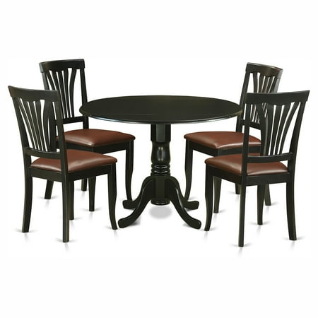 Rustic Dining Room Tables And Chairs East West Furniture Dublin 5 Piece Round Dining Table Set with Avon Faux Leather Seat Chairs ()