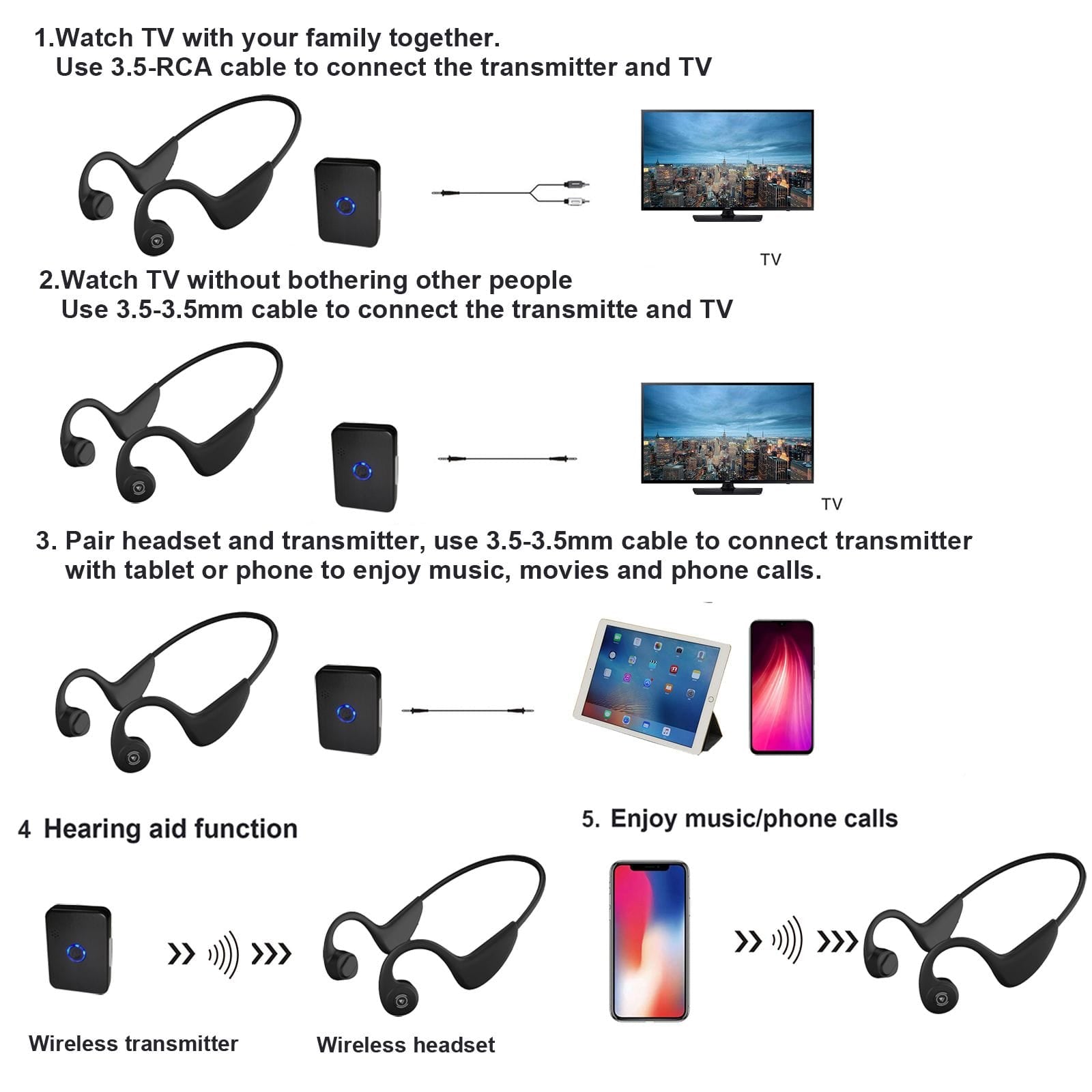 eEAR-BC-BT-Tx eEAR Bone Conduction Hearing Amplifier with Sound Transmitter. 2 in ONE, Bone Conduction Bluetooth headphones, military grade technology, Hearing Amplifier
