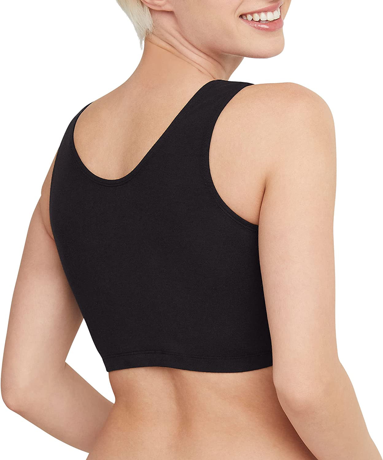 Hanes Women's Racerback Bralette Pack, Stretch Knit Low-Impact,  Moisture-Wicking Cotton T-Back Bra Top, 3-Pack, Black/Black/Black, X-Small  : : Clothing, Shoes & Accessories