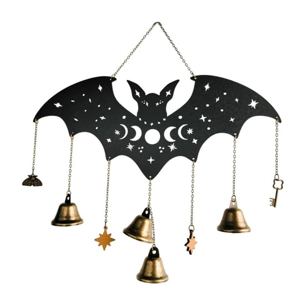 Campana de viento de Halloween con forma de animal, colgante decorativo espeluznante. Murciélago