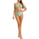 thumbnail image 2 of Conjuntos de bikini de halter con ondas de agua para mujer, 2 piezas, parte inferior de cintura alta con control de abdomen, trajes de baño, pequeño, verde, 2 of 5