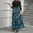 thumbnail image 4 of WTOBBY Women's Fashion Floral Stitching Belted Round Neck 3/4 Sleeve Dress, Elegant Casual Midi Dress with Feminine Details for Office Wear,Dark Blue L, 4 of 4