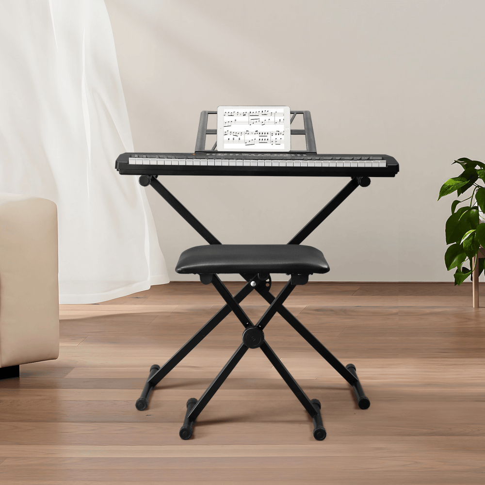 Tcbosik 61 Key Keyboard with Stand, Bench and Music Rest, Piano with Built-In Speakers, Headphone, Microphone, LED Screen and 3 Teaching Modes for Beginners, Black