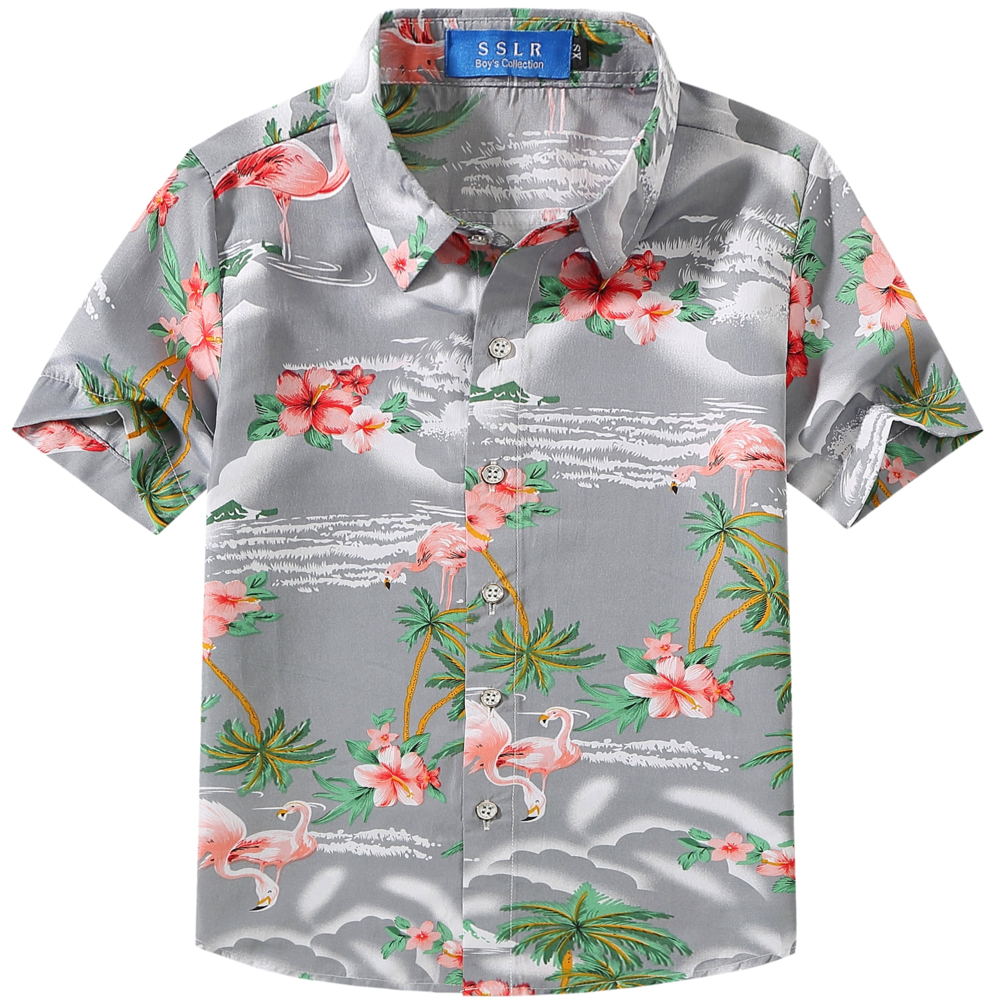 SSLR Big Boys Flamingos Hawaiian Shirt Button Down Shirt Short Sleeve ...