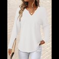 thumbnail image 4 of Blusas para Mujer, de Punto Gofre, de Larga, con Cuello en V y Muescas, Informales, Modernas, de Color Liso, Holgadas. S, 4 of 8