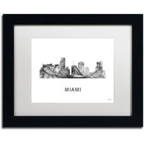 Trademark Fine Art 'Miami Florida Skyline WB-BW' Canvas Art by Marlene Watson, White Matte, Black Frame
