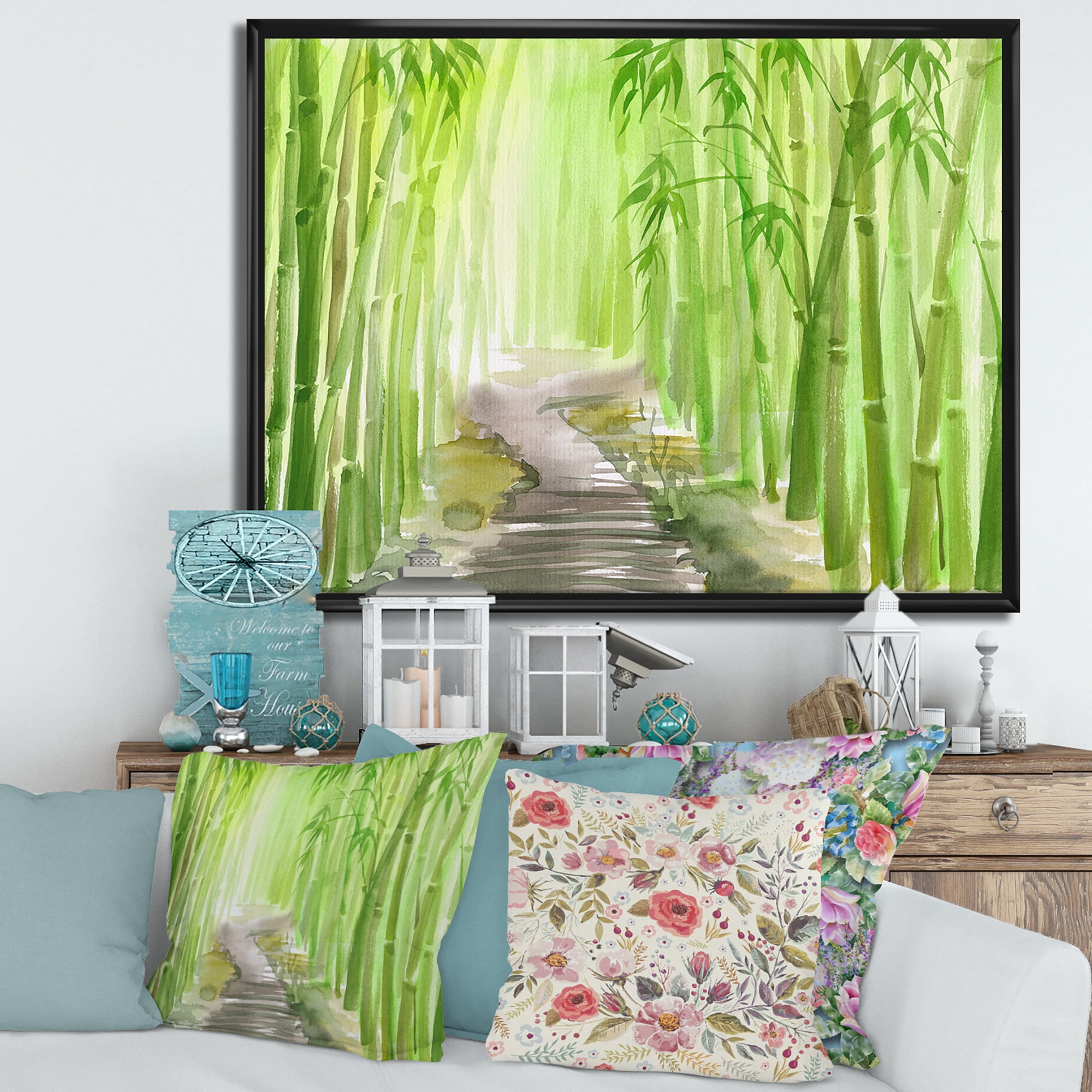 Designart 'Path in Green Bamboo Forest' Traditional Framed Canvas Wall Art Print