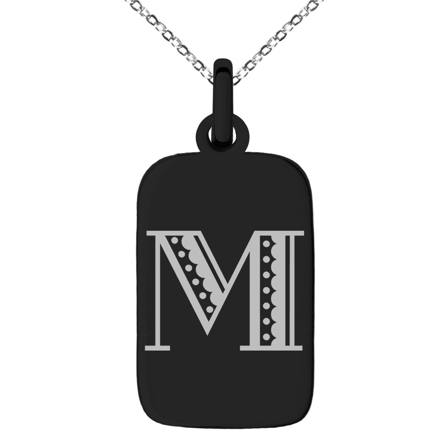 Stainless Steel Letter M Initial Metro Retro Monogram Engraved Small