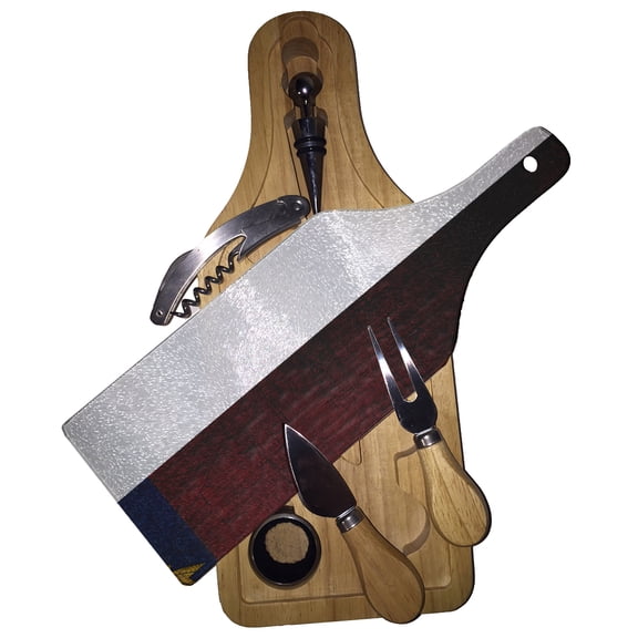 KuzmarK Wine & Cheese Glass Cutting Board Wood Box Gift Set - North Carolina
