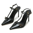 thumbnail image 2 of YDN Women Buckle Slingback Stiletto High Heels Thin Strap Pointed Toe Pumps Sexy Evening Themed Party Sandals Size 5.5 Black, 2 of 5