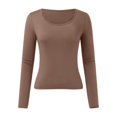 thumbnail image 5 of Top corto de manga larga y cuello redondo para mujer - Camiseta básica de yoga ajustada para entrenar, 5 of 5