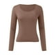 thumbnail image 5 of Top corto de manga larga y cuello redondo para mujer - Camiseta básica de yoga ajustada para entrenar, 5 of 5