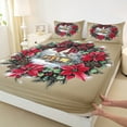 thumbnail image 3 of Feelyou Red Poinsettia Flower Full Size Sheets, Winter Christmas Cabin Bed Sheets, Teens Boys Girls Sheet Sets, Luxury Bedroom Decor, 4pcs, 3 of 7