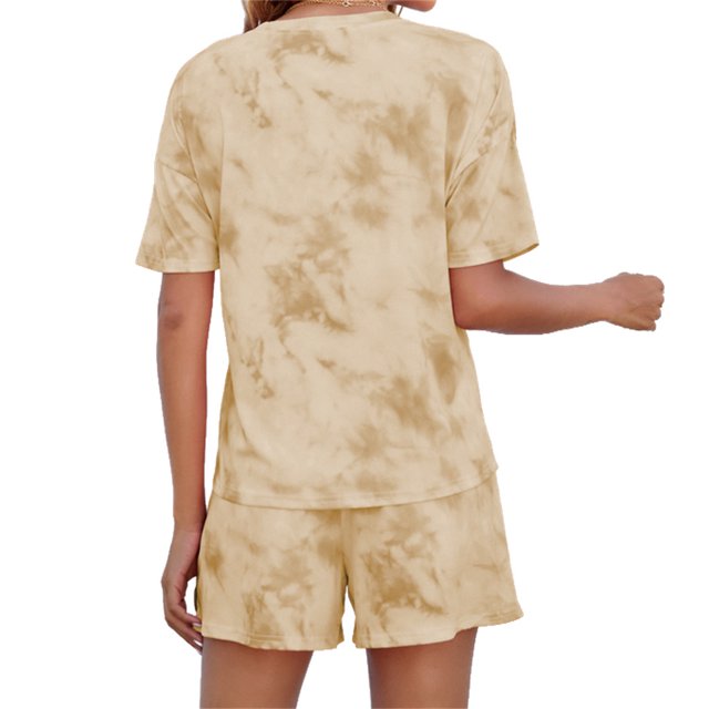 Qarigey Conjunto de 2 piezas de camiseta, quinto pantalón, traje informal para dormir, algodón cómodo, traje de moda de piezas, elegante, Yoga, Prendas para la parte del cuerpo Albaricoque s Qarigey AP011066-11