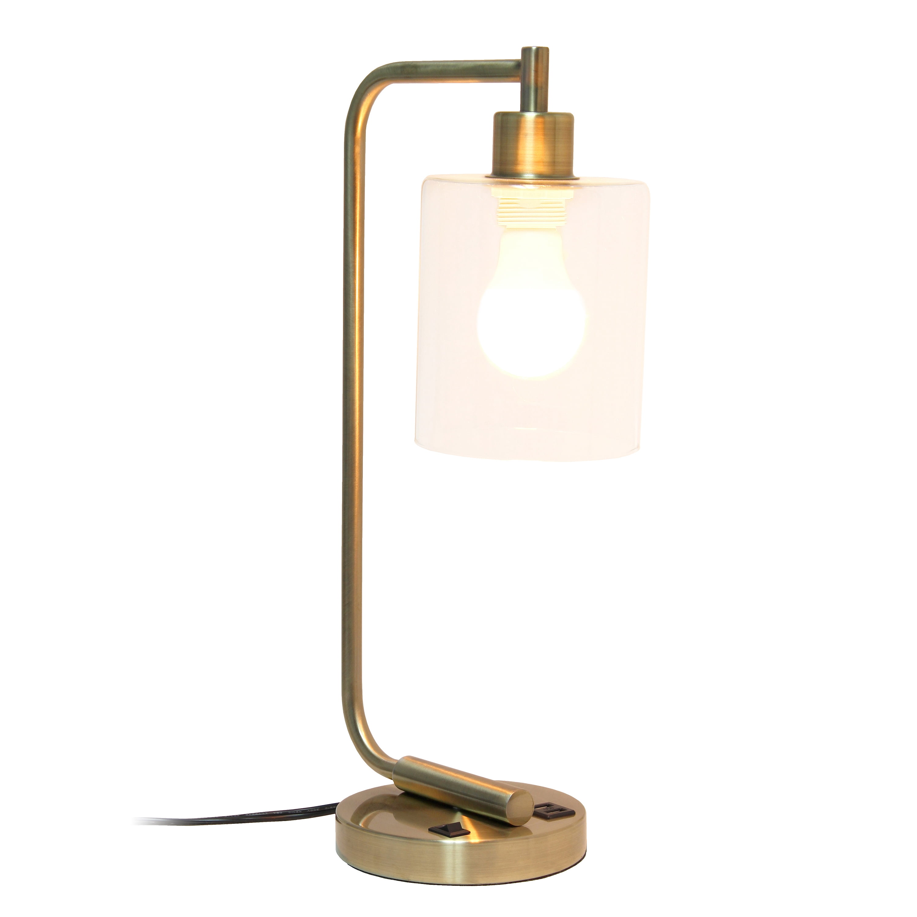Creekwood Home 18.8" Vintage Industrial Desk Lamp w/ USB Ports & LED Bulb, Antique Brass