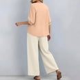 thumbnail image 4 of Linen Sets for Women 2 Piece Summer 2026 3/4 Sleeve Embroidered Boho Tops Wide Leg Pants Beach Vacation Outfits Lounge Wear,Beige L, 4 of 7
