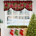 thumbnail image 3 of Christmas Red Plaid Tie Up Valances Curtain, Poinsettia Leaf Winter Floral Adjustable Rod Pocket Short Window Treatment Tie Up Curtains Valances for Kitchen Living Room Bathroom 60x18 Inches, 3 of 9