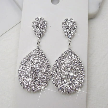 12queen Women Fashion Rhinestone Waterdrop Dangle 12queen Women Fashion Rhinestone Waterdrop Dangle Stud Earrings Wedding Party Jewelry