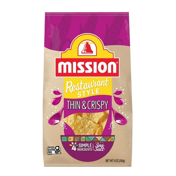 Mission Restaurant Style Thin & Crispy Tortilla Chips, 9 oz, 1 Count (Pack of 4)