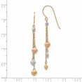 thumbnail image 2 of 14K Tri Color Gold Tri-color Diamond Cut Triple Heart Dangle Shepherd Hook Earrings, 2 of 5
