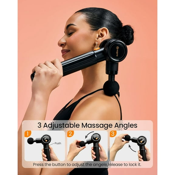 Massage Gun with Extension Handle and 3 Adjustable Angles,Deep Tissue Back Massage for Neck/Shoulders/Waist/Legs/Body Pain Relief,Handheld Percussion Muscle Massager with Portable Case,Black