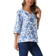 thumbnail image 4 of BLUSA BOHEMIA FLORAL PARA MUJER INSPIRE CHIC ESCOTE EN V MANGA 3/4 TUNICA TALLA XL AZUL, 4 of 6