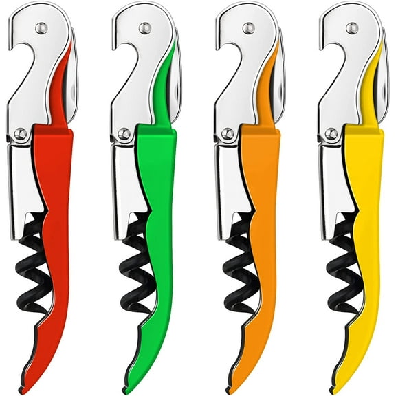 Waiter Corkscrew Set of 4, Wine Opener with Serrated Foil Cutter (Red Yellow Orange Green, 4 Pack)