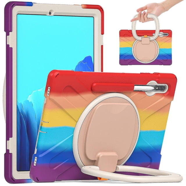 Funda protectora de color para Samsung Tab S7 Plus de 12,4 pulgadas con soporte para bolígrafo, anillo ajustable grande y protección contra golpes.
