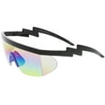 thumbnail image 3 of Oversize Semi Rimless Goggle Shield Sunglasses Mirrored Lens 60mm (Black Blue / Rainbow), 3 of 4