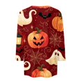thumbnail image 4 of Womens Shirts Halloween Funny 3/4 Sleeve Tops Horror Pumpkin Ghost Printed T Shirts Spooky Round Neck Pullover Holiday Three Quarter Length Blouses, S, 4 of 7