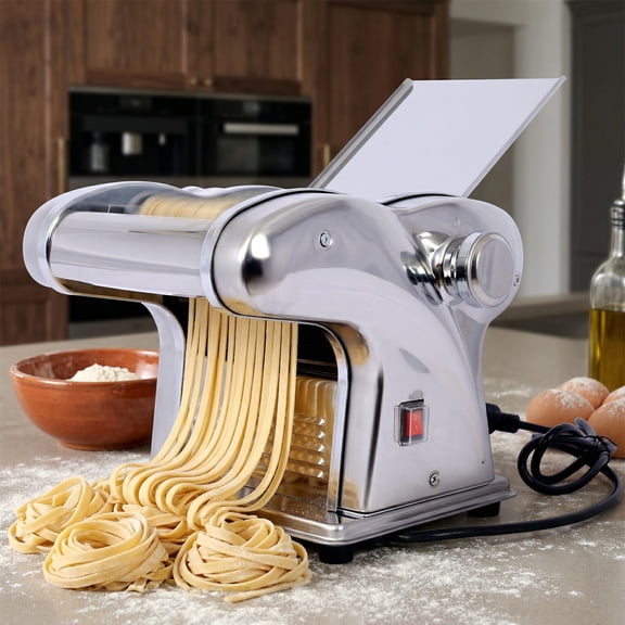 Electric Pasta Maker - Stainless Steel Noodle Machine, Adjustable Dough Roller & Cutter, 3 Blades (2.5mm Round, 4mm Flat, 9mm Wide), 110V 135W