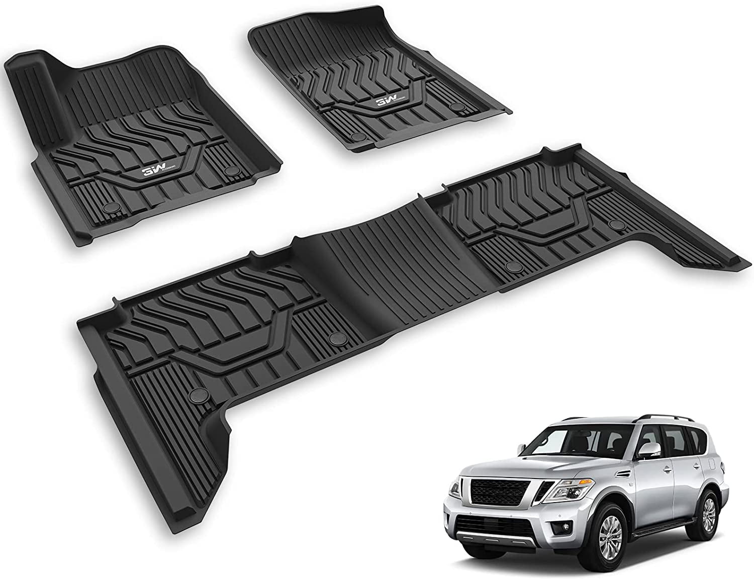 3W Floor Mats for Nissan Armada 20172018 TPE All Weather Custom Fit
