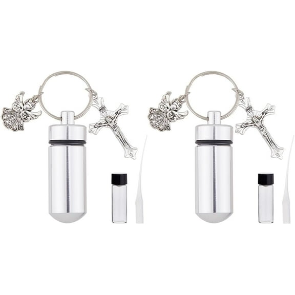 2pcs Travel Holy Water Bottle Anointing Oil Bottle Kit Holy Water Bottle Keychain with Vial Eyedropper Pendant for Catholic Christian Easter First Communion Party Favor Silver