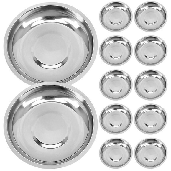 Chok 12 Pcs Stainless Steel Plate Stainless Steel Mixing Bowls Metal Mixing Bowls Saucer Bowl Gold Bowl Small Metal Bowl Gear