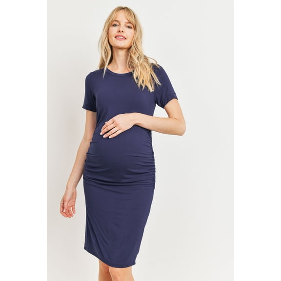 Basic Short Sleeve Ruched Maternity Bodycon Dress