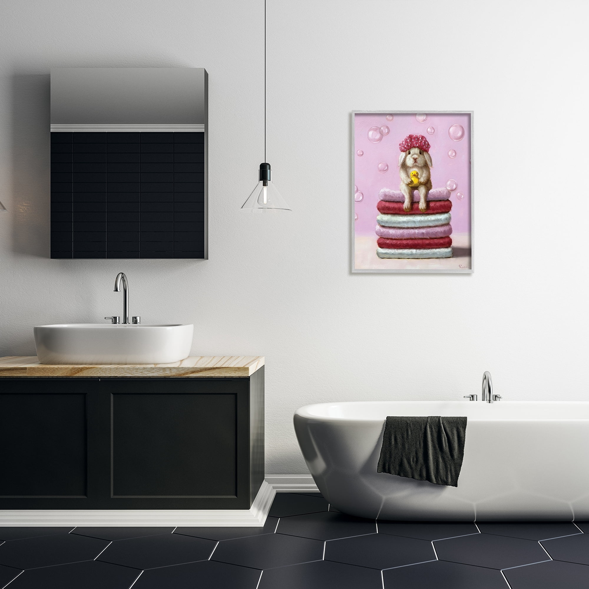Stupell Industries Cute Baby Rabbit on Bath Towels Soap Bubbles Graphic Art Framed Art Print Wall Art, 24x30, By Lucia Heffernan