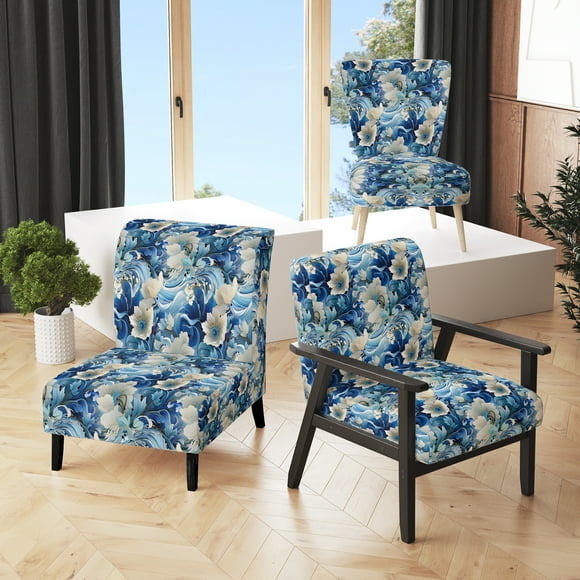 Designart "Breezy Coastal Paisleys II" Blue Paisley Upholstered Accent Chair - Glam Arm Chair For Living Room