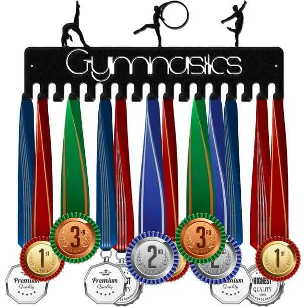 Soporte para medallas de gimnasia, colgador metálico con diseño femenino para competiciones de gimnasia (15,75 x 6 pulgadas).
