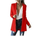 thumbnail image 2 of Womens Open Front Blazer Suit Jacket 3/4 Ruched Sleeve Blazers Casual Cardigan Outerwear with Pockets Red M, 2 of 7