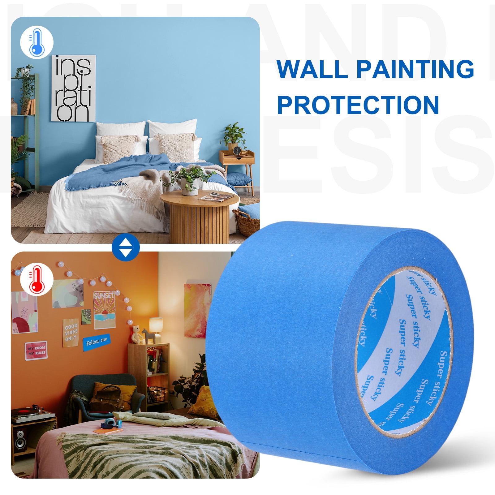 Uxcell Painters Tape, High Temperature Resistant Paint Masking Tape Adhesive for Wall Painting Craft Arts Decoration Drafting Blue 2.99 Inch x 55 Yards