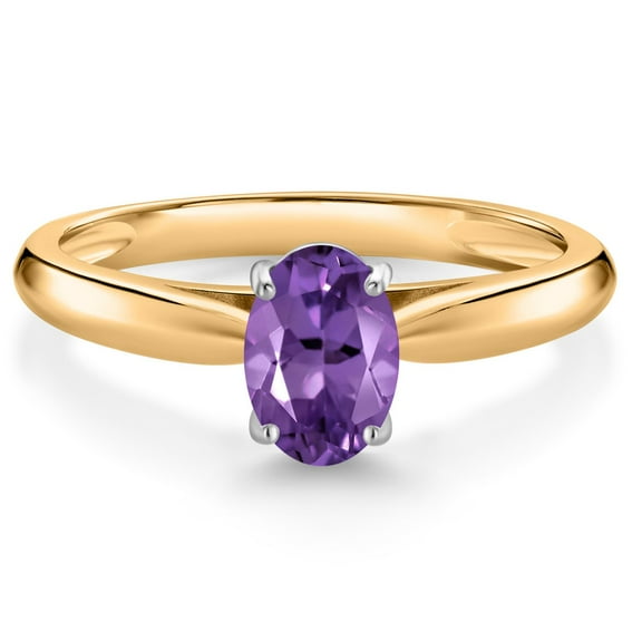 Gem Stone King 10K Yellow Gold Purple Amethyst Solitaire Engagement Ring for Women (0.75 Cttw, Oval 7X5MM, Gemstone February Birthstone, Size 5)