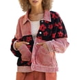 thumbnail image 3 of Women Cropped Corduroy Shacket Daisy Floral Button Down Fleece Varsity Crop Jacket Fall Patchwork Watermelon Red L, 3 of 7