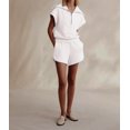 thumbnail image 3 of Women Two Piece Outfits Tracksuit Half Zip Lapel Cap Sleeve Sweatshirt High Waist Drawstring Shorts Set Sweatsuit, 3 of 6