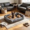 thumbnail image 6 of Sahpxhe Dog Bed, Rectangular High Bolster Warm Plush Pet Bed With Geometric Line Print For Indoor Cats And Small Medium Dogs, 6 of 6