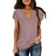thumbnail image 1 of Tops de verano para mujer, camisa informal de color puro con cuello en V y manga de pétalo para mujer, para fiesta, oficina, compras, rosa, L, 1 of 5