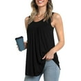 thumbnail image 2 of AOMPMSDX Tank Tops For Women Crew Neck Floral Printed Loose Flowy Cute Tunic Pleated Vest Black Sleeveless Basic Camisole Top S, 2 of 6