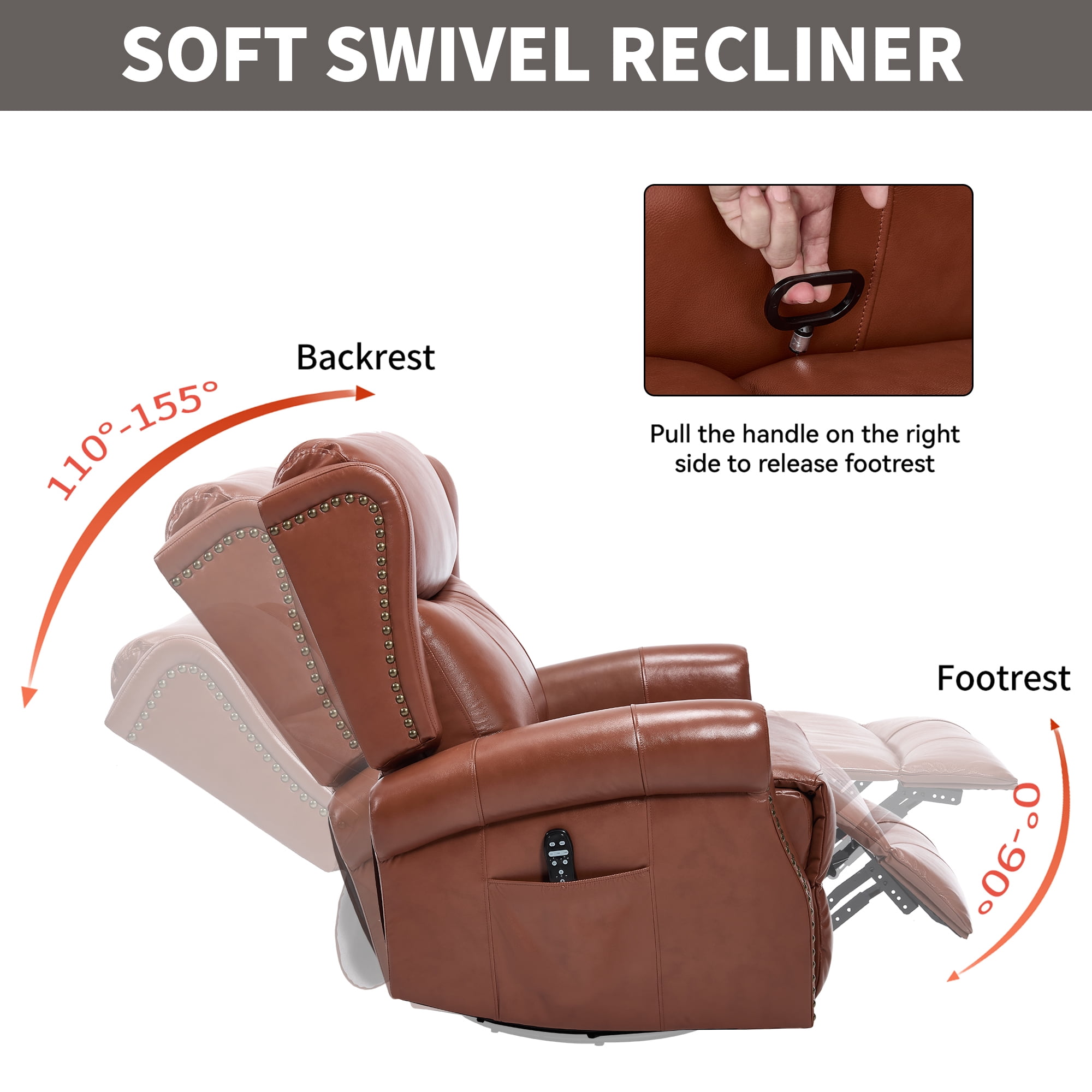 Leumius Swivel Rocker Recliner Chair with Vibration Massage and Lumbar Heating,Ergonomic Lounge Chair with Rocking Function,Rivet Design,Red