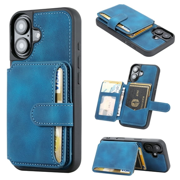 ELEHOLD Leather Case for iPhone 17 Wallet Card Holders Magnetic Clasp Stand Function Full Body Shockproof Protection for iPhone 17 ,Blue