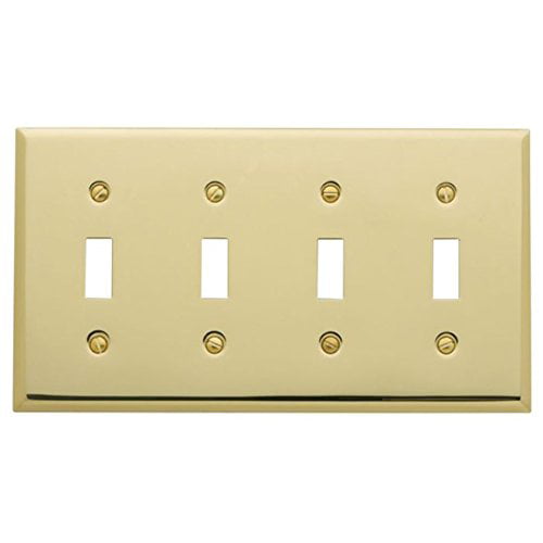 Baldwin Estate 4772.030.CD Square Beveled Edge Quad Toggle Switch Wall Plate in Polished Brass 4.5x8.12 
