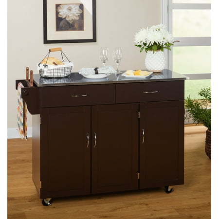 Extra Large Kitchen Cart, Espresso with Stainless Steel Top (Box 1 of 2)